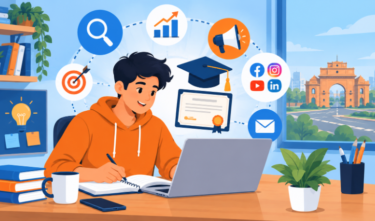Person learning digital marketing skills online in Bahadurgarh
