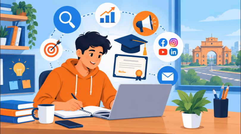 Person learning digital marketing skills online in Bahadurgarh